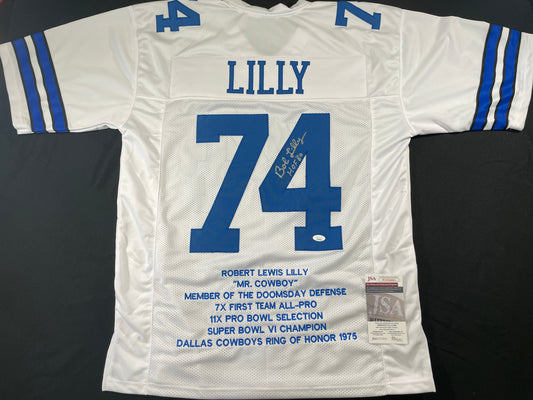 BOB LILLY DALLAS COWBOYS SIGNED STAT FOOTBALL JERSEY w/HOF JSA