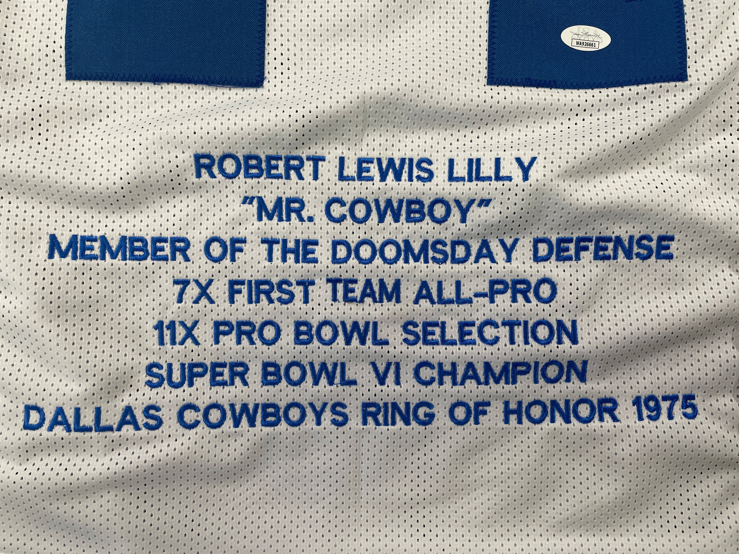 BOB LILLY DALLAS COWBOYS SIGNED STAT FOOTBALL JERSEY w/HOF JSA