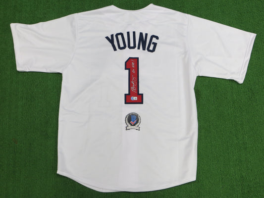 MICHAEL YOUNG TEXAS RANGERS USA BASEBALL SIGNED JERSEY w/INSC BAS