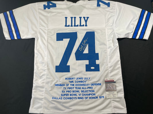 BOB LILLY DALLAS COWBOYS SIGNED STAT FOOTBALL JERSEY w/HOF JSA