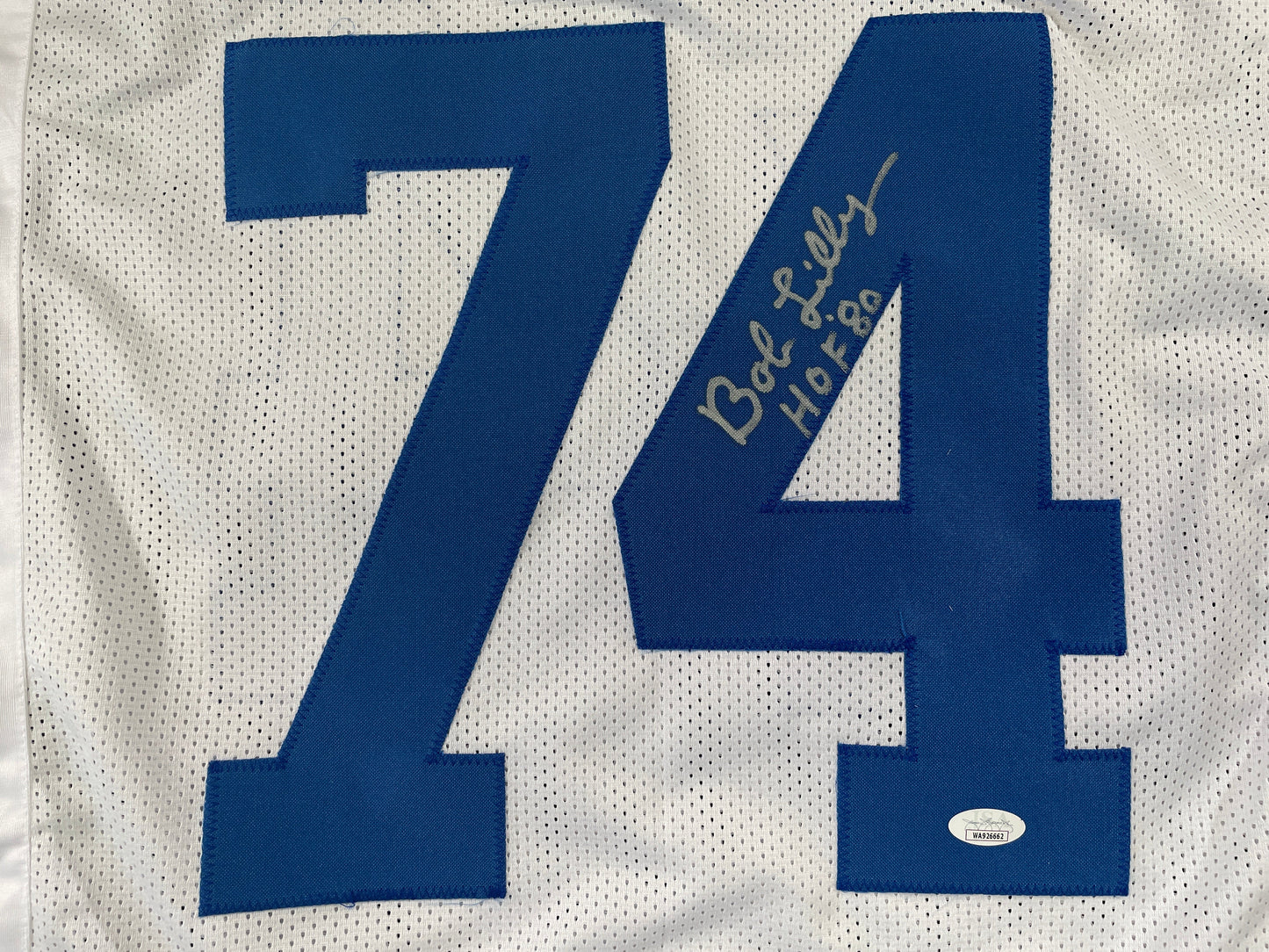 BOB LILLY DALLAS COWBOYS SIGNED STAT FOOTBALL JERSEY w/HOF JSA