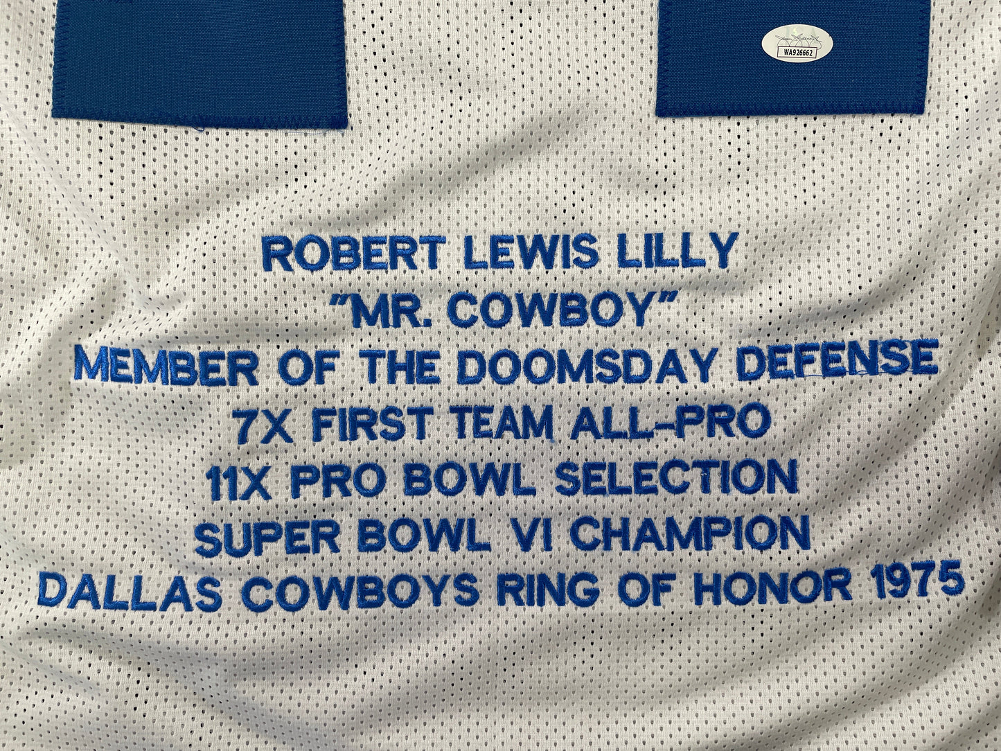 BOB LILLY DALLAS COWBOYS SIGNED STAT FOOTBALL JERSEY w/HOF JSA