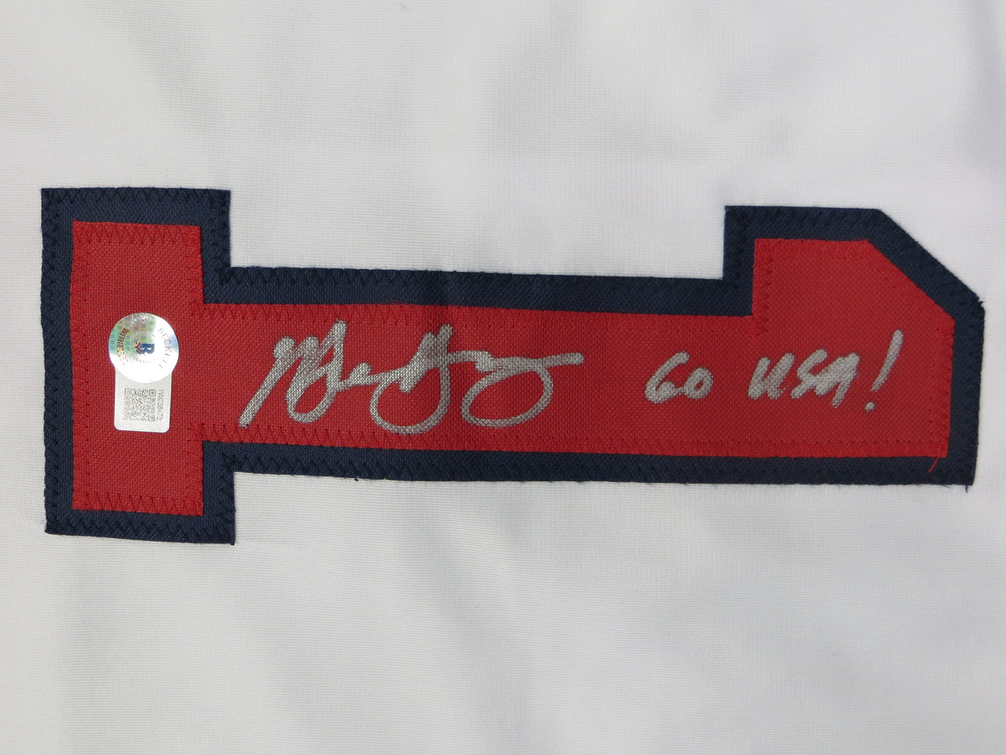 MICHAEL YOUNG TEXAS RANGERS USA BASEBALL SIGNED JERSEY w/INSC BAS