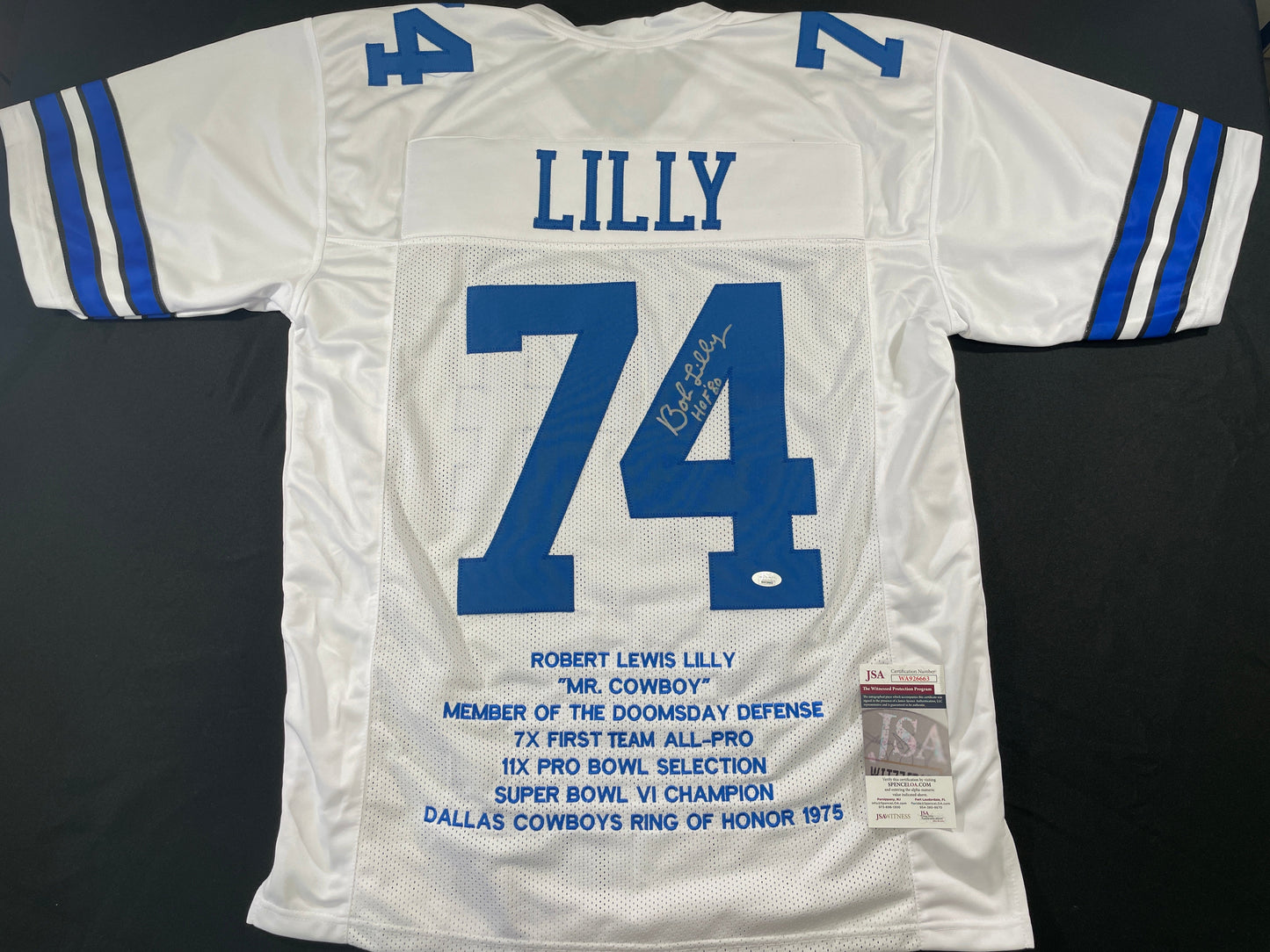 BOB LILLY DALLAS COWBOYS SIGNED STAT FOOTBALL JERSEY w/HOF JSA