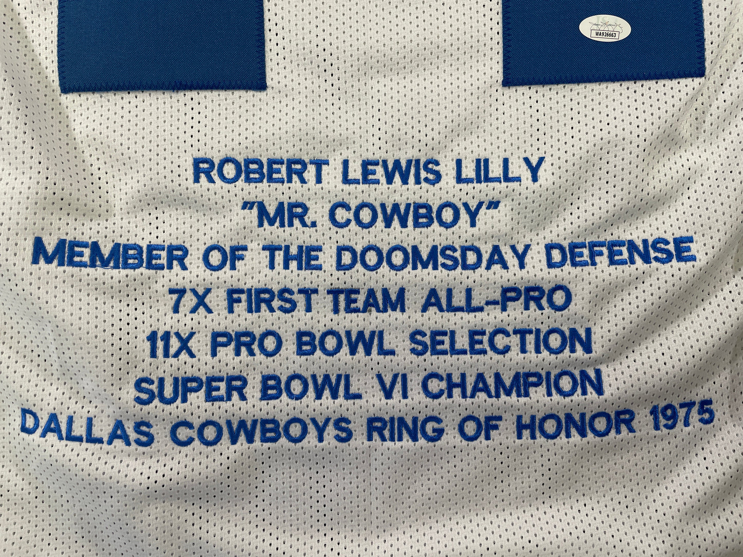 BOB LILLY DALLAS COWBOYS SIGNED STAT FOOTBALL JERSEY w/HOF JSA