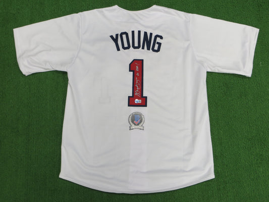 MICHAEL YOUNG TEXAS RANGERS USA BASEBALL SIGNED JERSEY w/INSC BAS