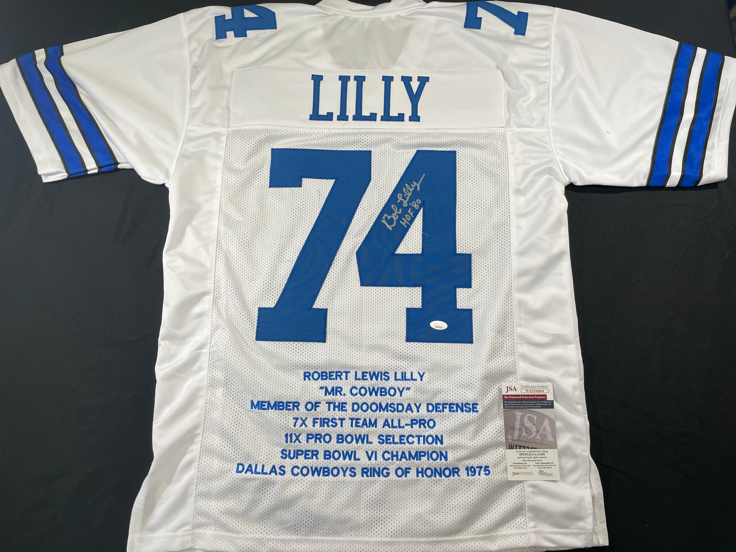BOB LILLY DALLAS COWBOYS SIGNED STAT FOOTBALL JERSEY w/HOF JSA