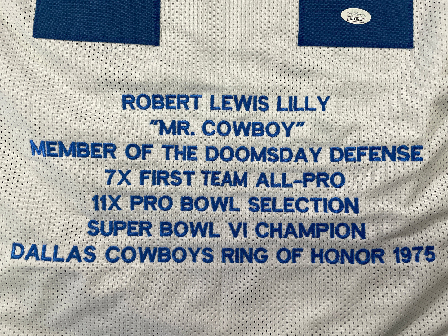 BOB LILLY DALLAS COWBOYS SIGNED STAT FOOTBALL JERSEY w/HOF JSA