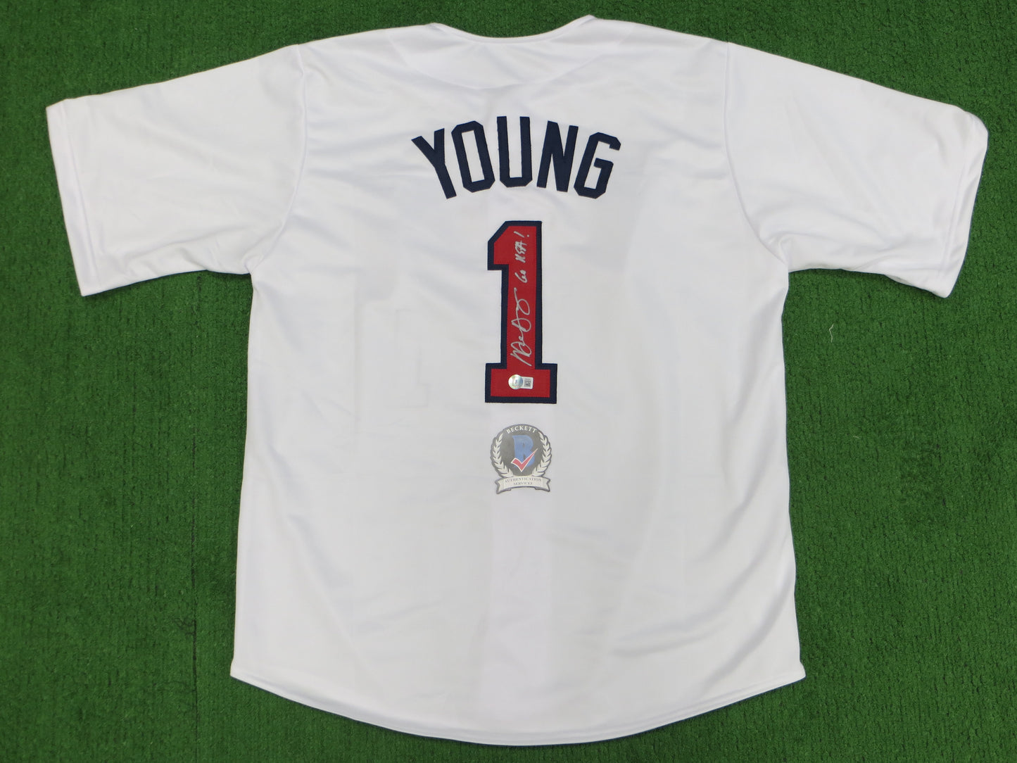 MICHAEL YOUNG TEXAS RANGERS USA BASEBALL SIGNED JERSEY w/INSC BAS