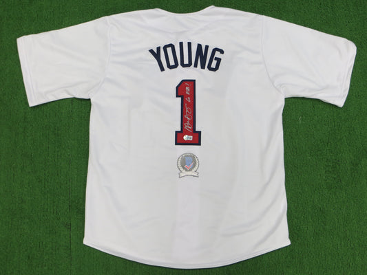 MICHAEL YOUNG TEXAS RANGERS USA BASEBALL SIGNED JERSEY w/INSC BAS