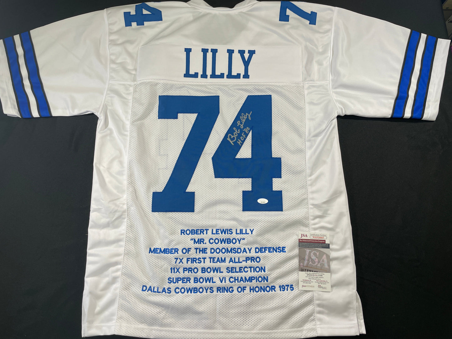 BOB LILLY DALLAS COWBOYS SIGNED STAT FOOTBALL JERSEY w/HOF JSA