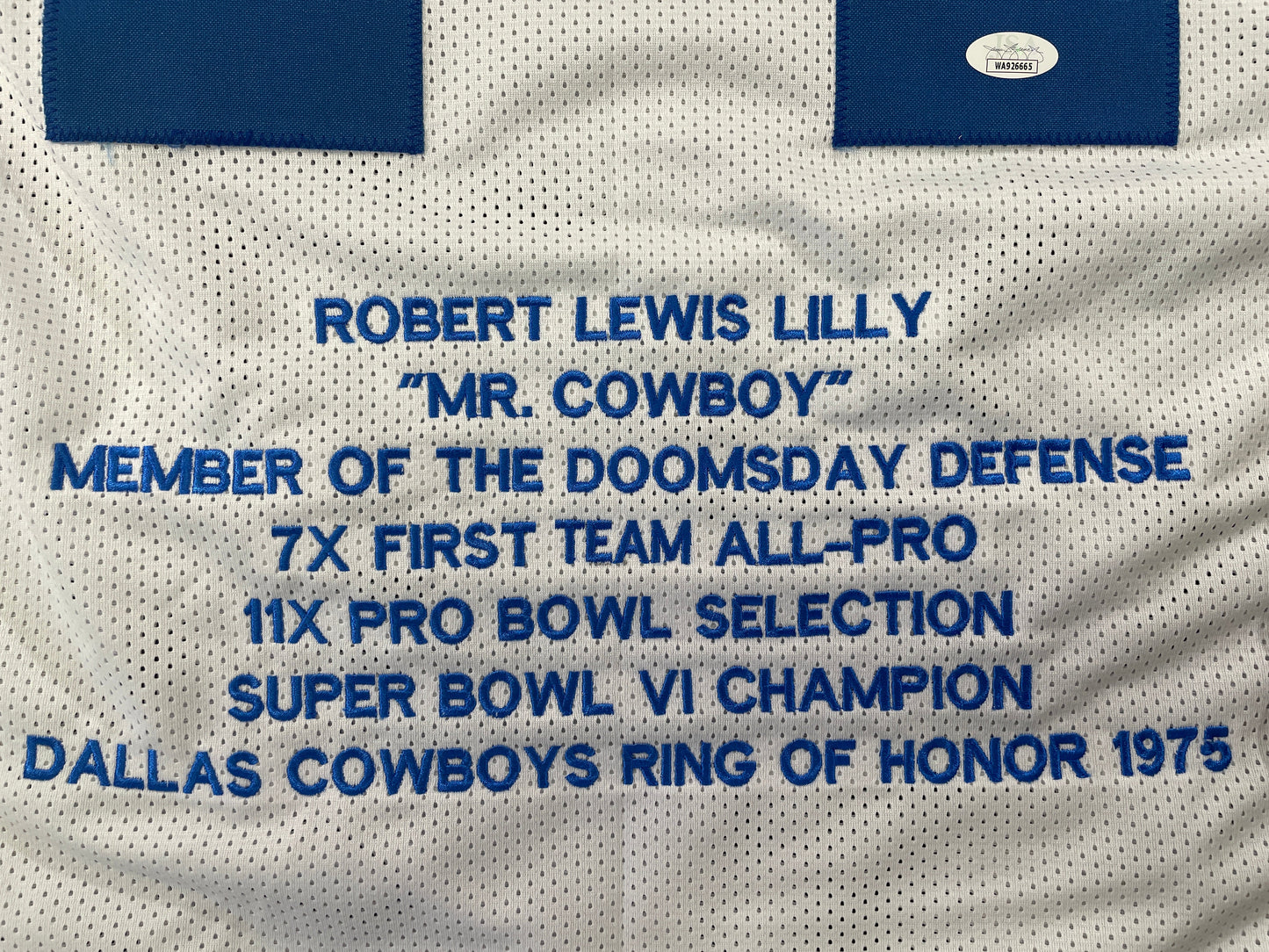 BOB LILLY DALLAS COWBOYS SIGNED STAT FOOTBALL JERSEY w/HOF JSA
