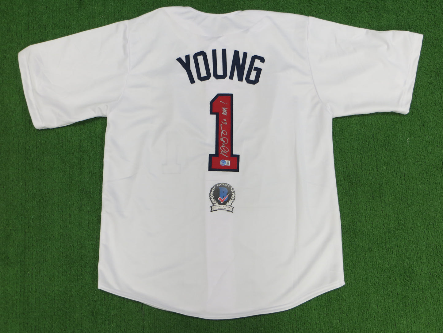 MICHAEL YOUNG TEXAS RANGERS USA BASEBALL SIGNED JERSEY w/INSC BAS