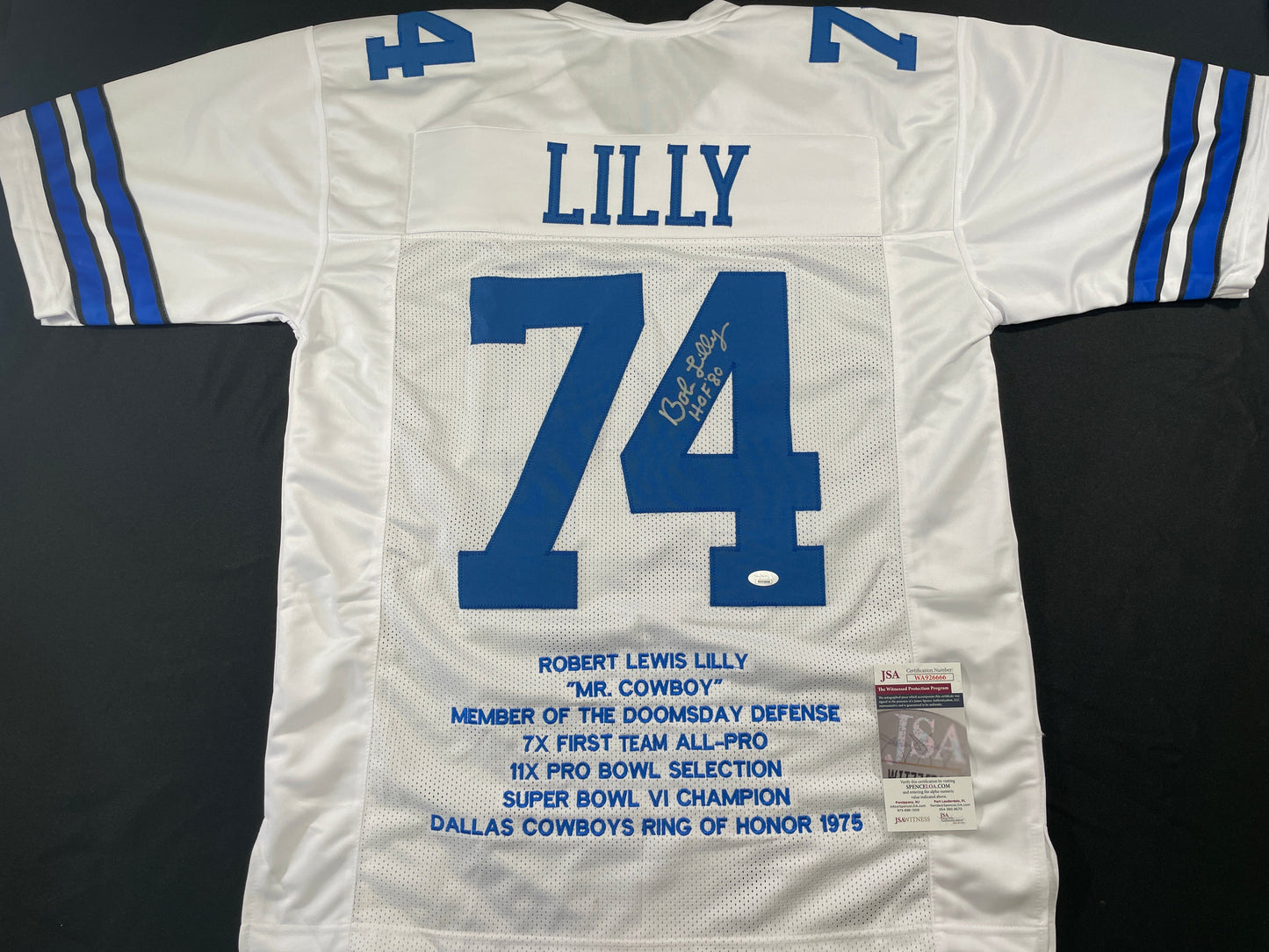 BOB LILLY DALLAS COWBOYS SIGNED STAT FOOTBALL JERSEY w/HOF JSA