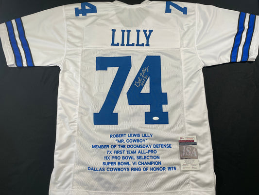 BOB LILLY DALLAS COWBOYS SIGNED STAT FOOTBALL JERSEY w/HOF JSA