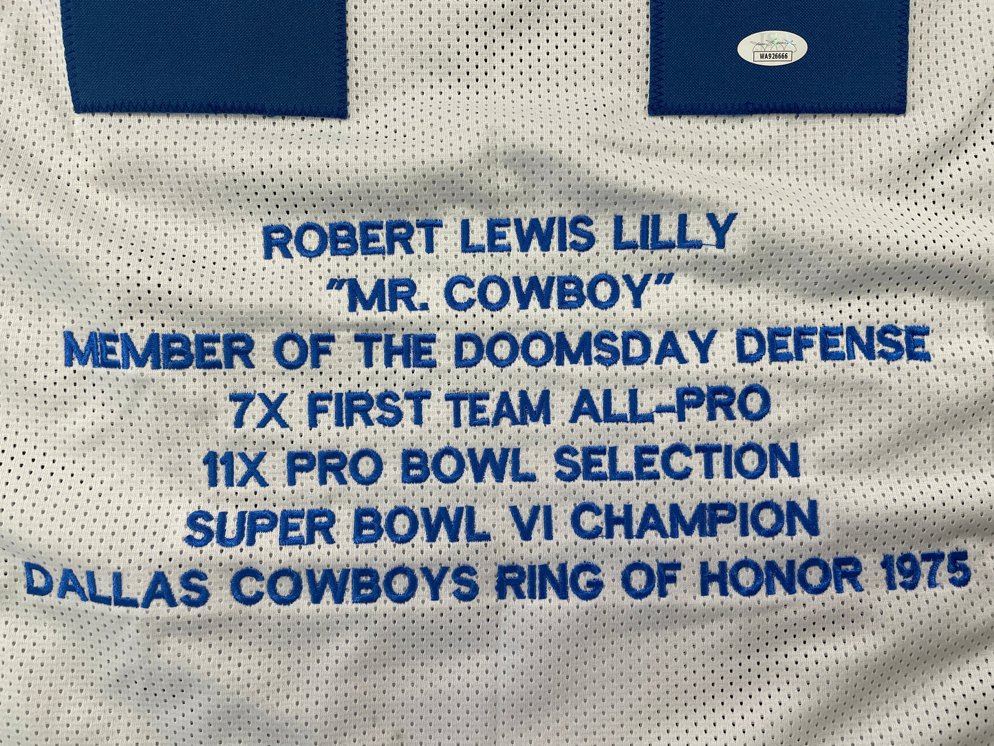 BOB LILLY DALLAS COWBOYS SIGNED STAT FOOTBALL JERSEY w/HOF JSA