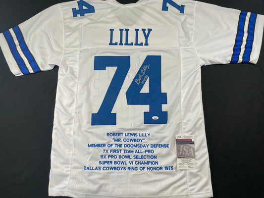 BOB LILLY DALLAS COWBOYS SIGNED STAT FOOTBALL JERSEY w/HOF JSA
