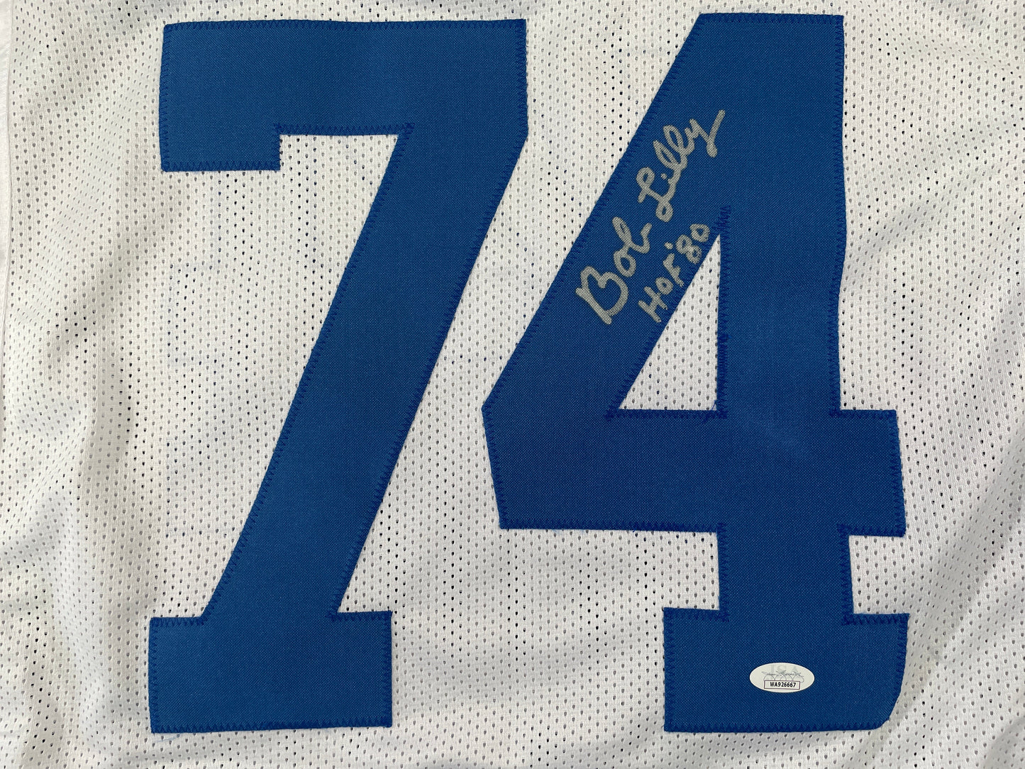 BOB LILLY DALLAS COWBOYS SIGNED STAT FOOTBALL JERSEY w/HOF JSA