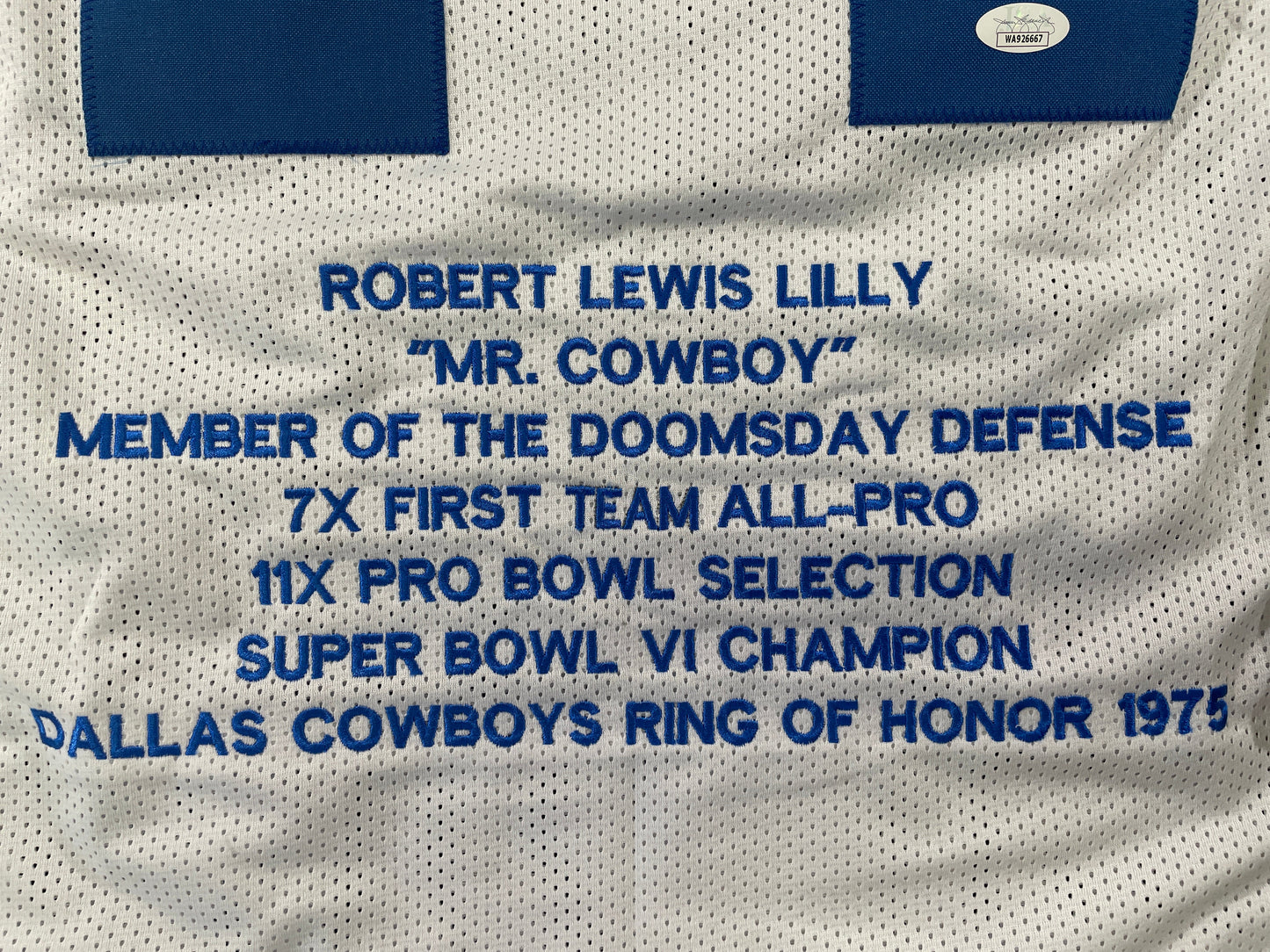 BOB LILLY DALLAS COWBOYS SIGNED STAT FOOTBALL JERSEY w/HOF JSA