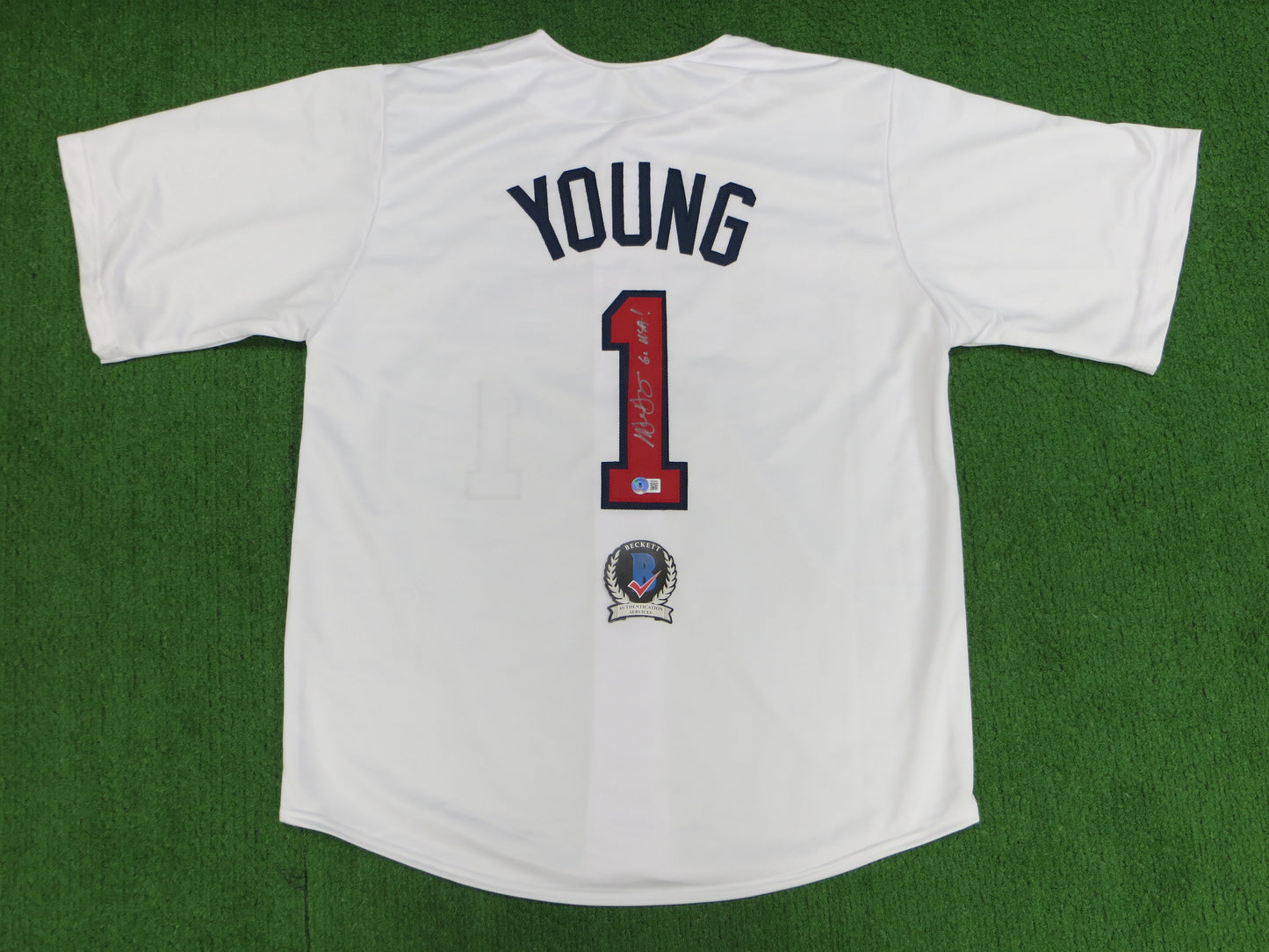 MICHAEL YOUNG TEXAS RANGERS USA BASEBALL SIGNED JERSEY w/INSC BAS