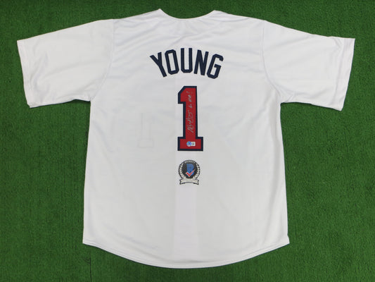 MICHAEL YOUNG TEXAS RANGERS USA BASEBALL SIGNED JERSEY w/INSC BAS