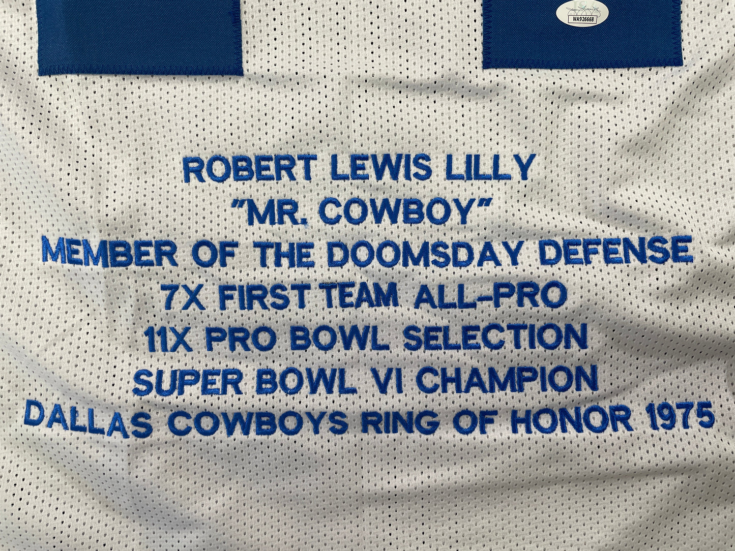 BOB LILLY DALLAS COWBOYS SIGNED STAT FOOTBALL JERSEY w/HOF JSA
