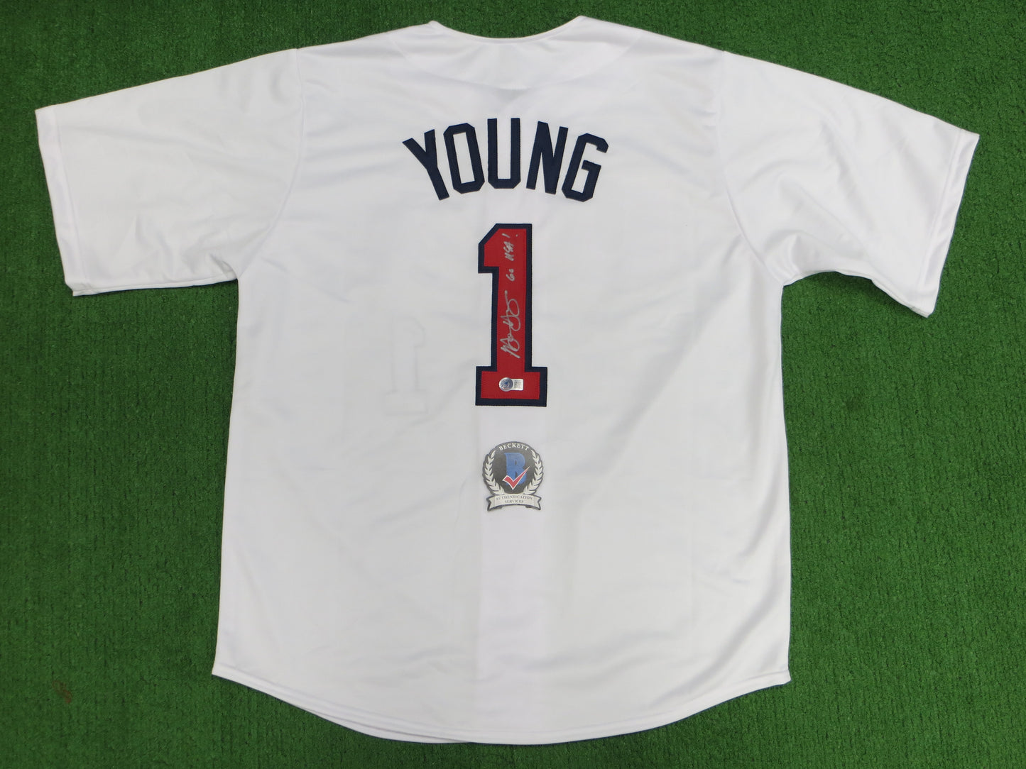 MICHAEL YOUNG TEXAS RANGERS USA BASEBALL SIGNED JERSEY w/INSC BAS