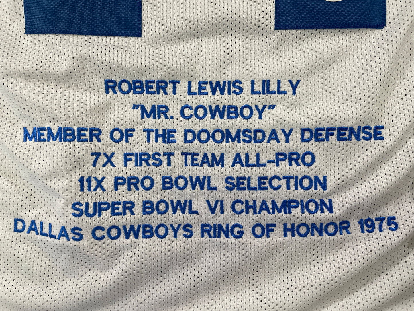 BOB LILLY DALLAS COWBOYS SIGNED STAT FOOTBALL JERSEY w/HOF JSA