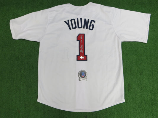 MICHAEL YOUNG TEXAS RANGERS USA BASEBALL SIGNED JERSEY w/INSC BAS