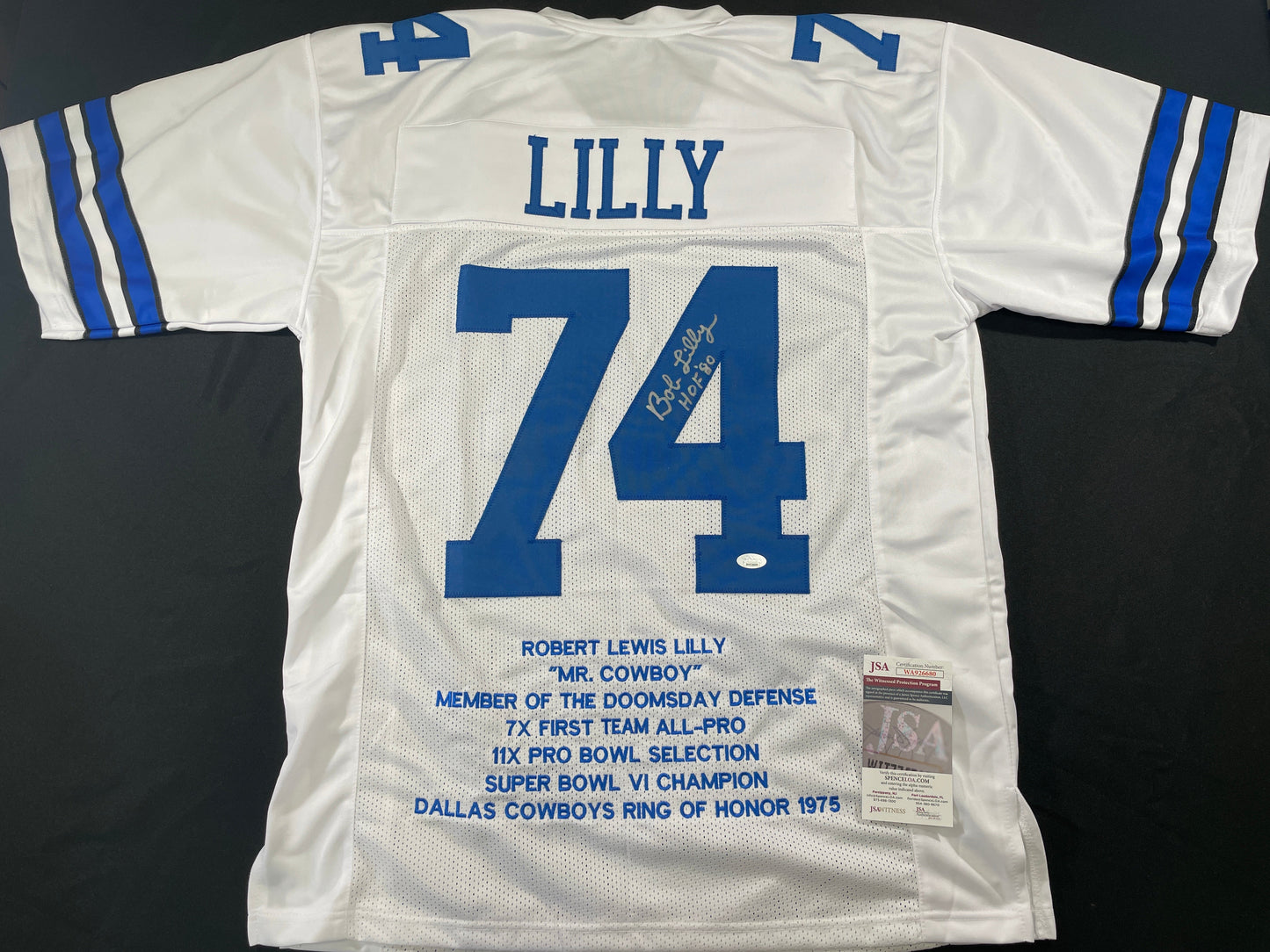 BOB LILLY DALLAS COWBOYS SIGNED STAT FOOTBALL JERSEY w/HOF JSA