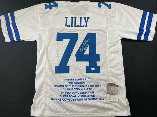 BOB LILLY DALLAS COWBOYS SIGNED STAT FOOTBALL JERSEY w/HOF JSA