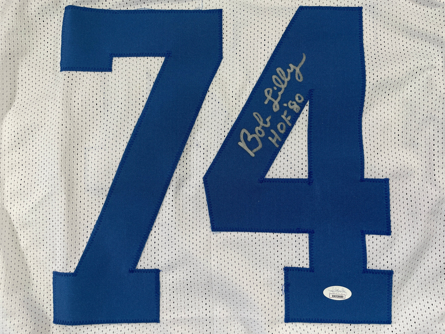 BOB LILLY DALLAS COWBOYS SIGNED STAT FOOTBALL JERSEY w/HOF JSA
