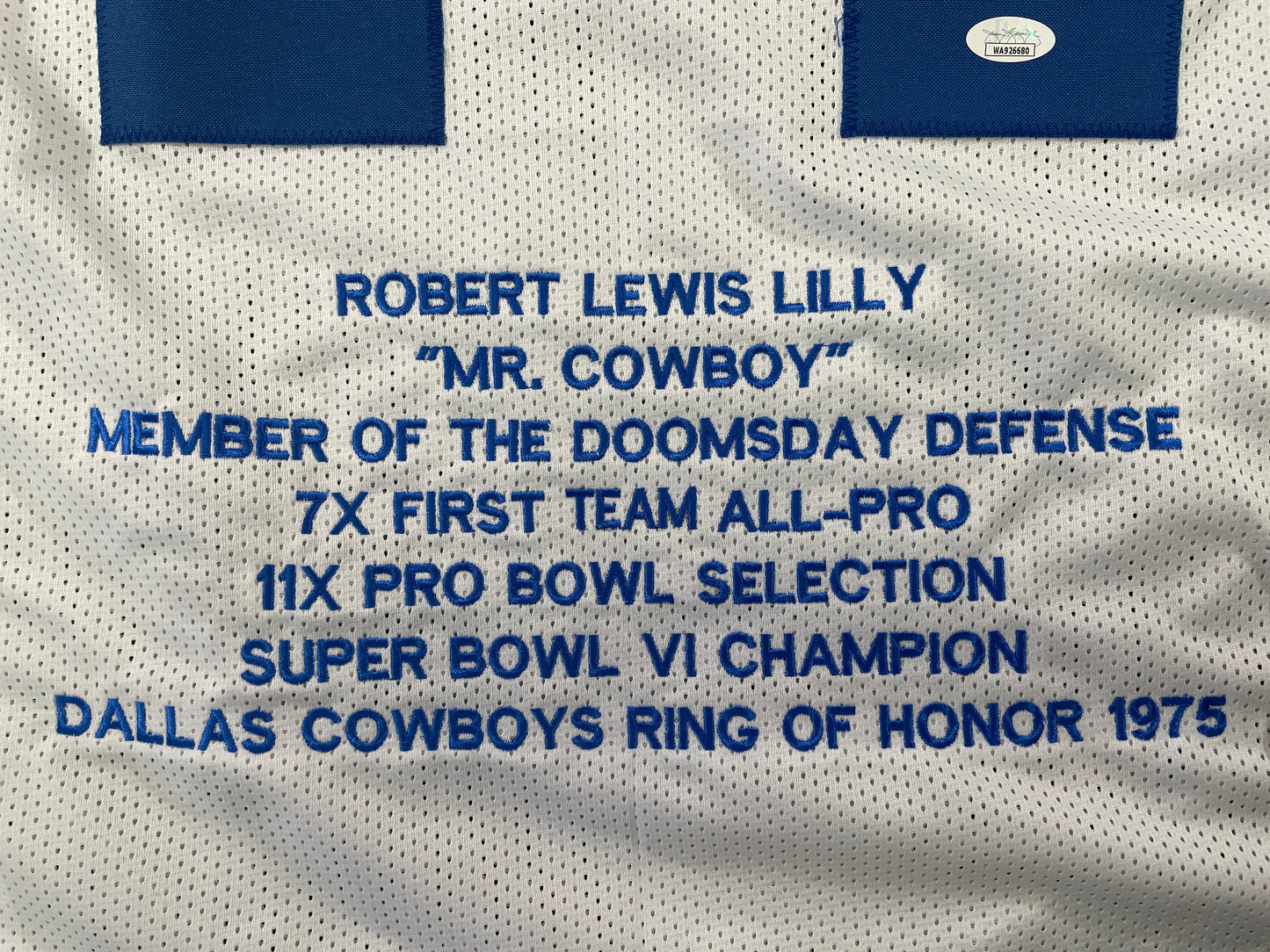 BOB LILLY DALLAS COWBOYS SIGNED STAT FOOTBALL JERSEY w/HOF JSA