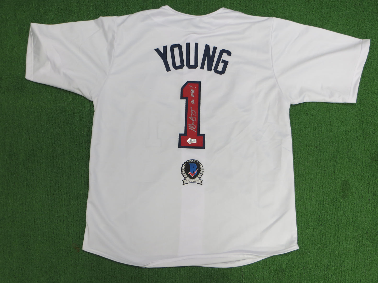 MICHAEL YOUNG TEXAS RANGERS USA BASEBALL SIGNED JERSEY w/INSC BAS