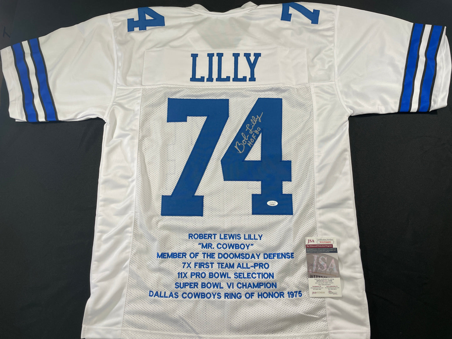BOB LILLY DALLAS COWBOYS SIGNED STAT FOOTBALL JERSEY w/HOF JSA
