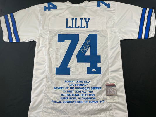 BOB LILLY DALLAS COWBOYS SIGNED STAT FOOTBALL JERSEY w/HOF JSA