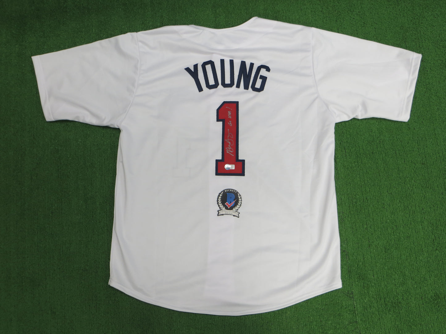 MICHAEL YOUNG TEXAS RANGERS USA BASEBALL SIGNED JERSEY w/INSC BAS