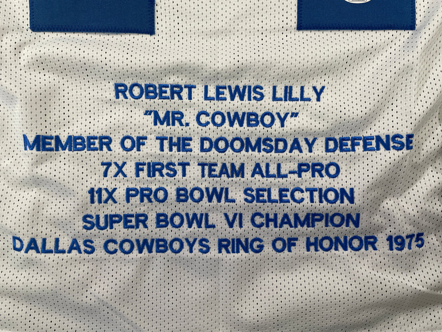 BOB LILLY DALLAS COWBOYS SIGNED STAT FOOTBALL JERSEY w/HOF JSA