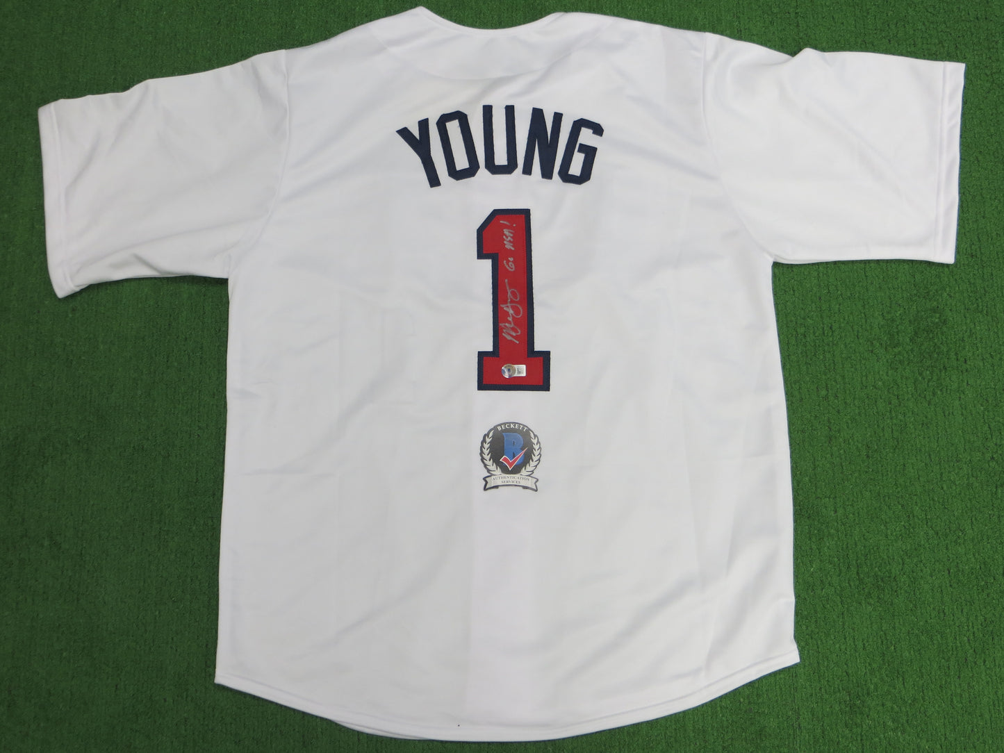 MICHAEL YOUNG TEXAS RANGERS USA BASEBALL SIGNED JERSEY w/INSC BAS