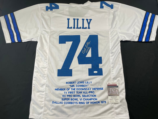 BOB LILLY DALLAS COWBOYS SIGNED STAT FOOTBALL JERSEY w/HOF JSA