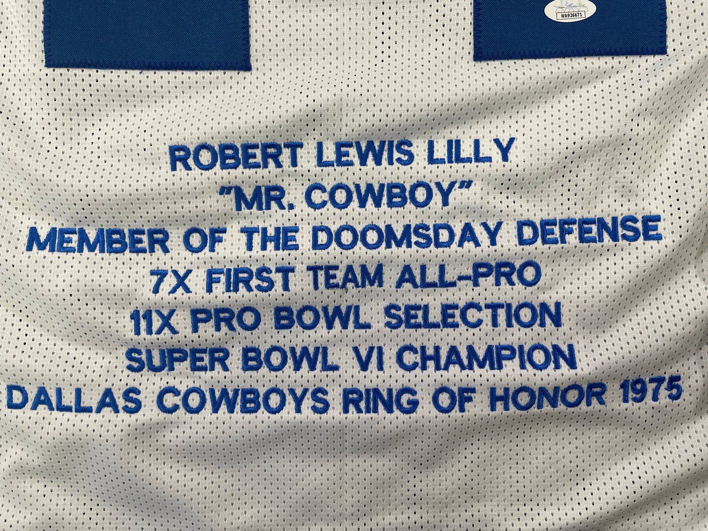 BOB LILLY DALLAS COWBOYS SIGNED STAT FOOTBALL JERSEY w/HOF JSA