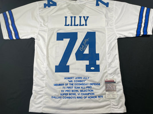 BOB LILLY DALLAS COWBOYS SIGNED STAT FOOTBALL JERSEY w/HOF JSA