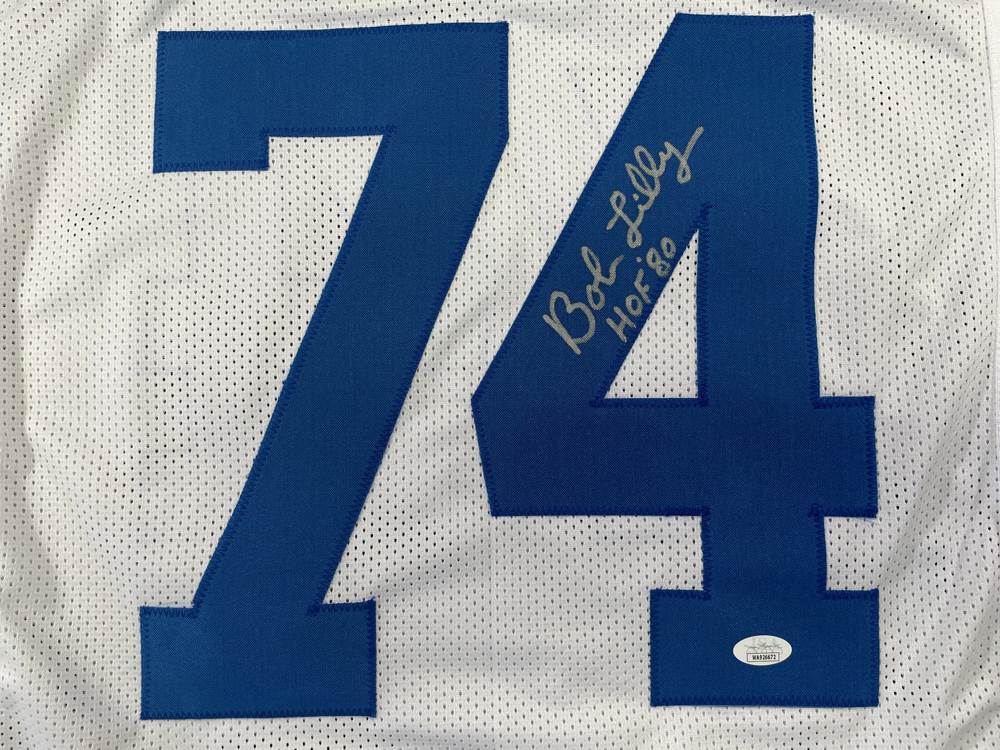 BOB LILLY DALLAS COWBOYS SIGNED STAT FOOTBALL JERSEY w/HOF JSA