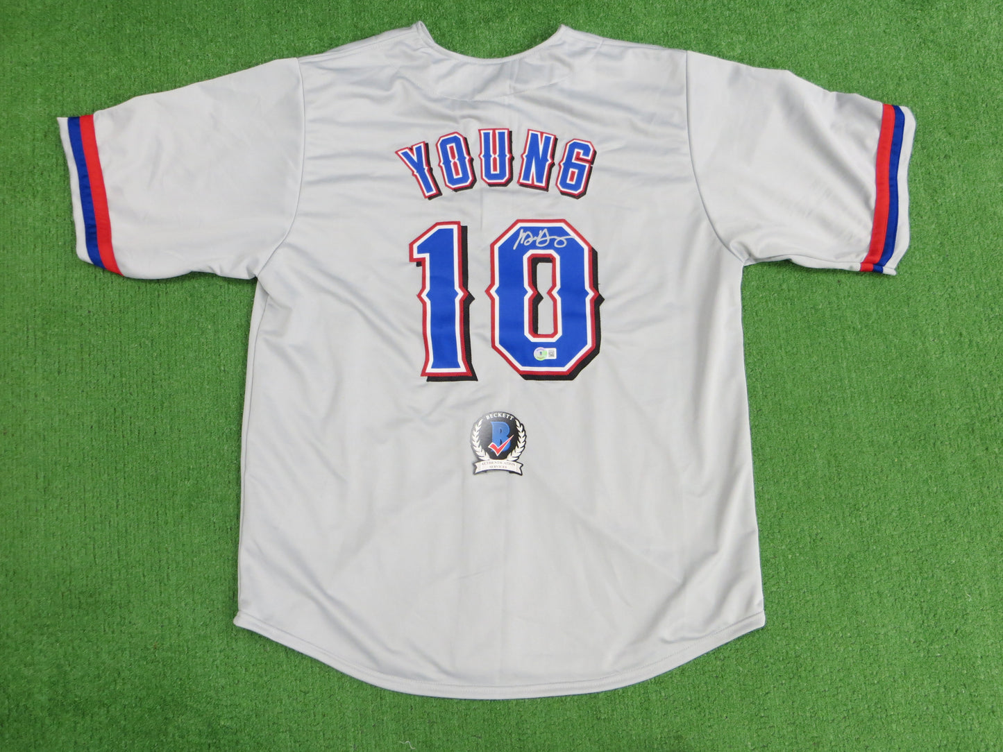 MICHAEL YOUNG TEXAS RANGERS SIGNED GRAY JERSEY size XL BAS COA