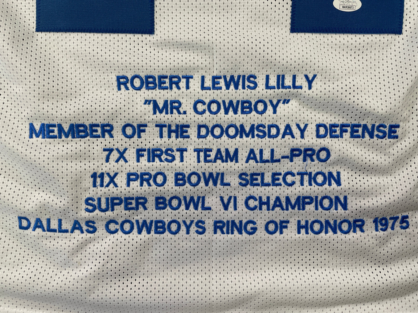 BOB LILLY DALLAS COWBOYS SIGNED STAT FOOTBALL JERSEY w/HOF JSA