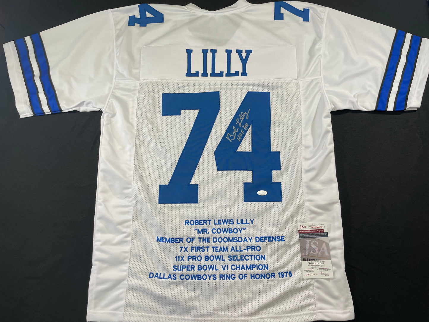 BOB LILLY DALLAS COWBOYS SIGNED STAT FOOTBALL JERSEY w/HOF JSA