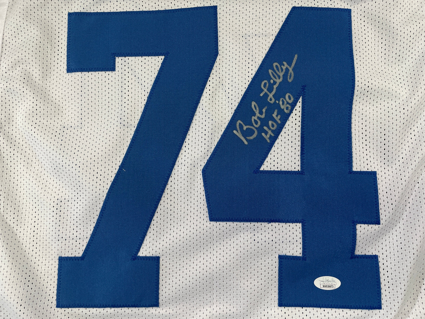 BOB LILLY DALLAS COWBOYS SIGNED STAT FOOTBALL JERSEY w/HOF JSA