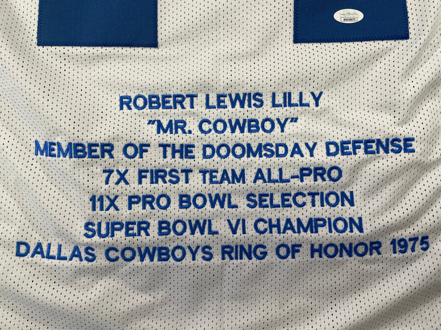 BOB LILLY DALLAS COWBOYS SIGNED STAT FOOTBALL JERSEY w/HOF JSA
