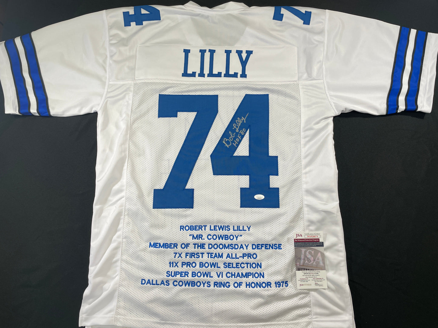 BOB LILLY DALLAS COWBOYS SIGNED STAT FOOTBALL JERSEY w/HOF JSA