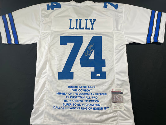 BOB LILLY DALLAS COWBOYS SIGNED STAT FOOTBALL JERSEY w/HOF JSA